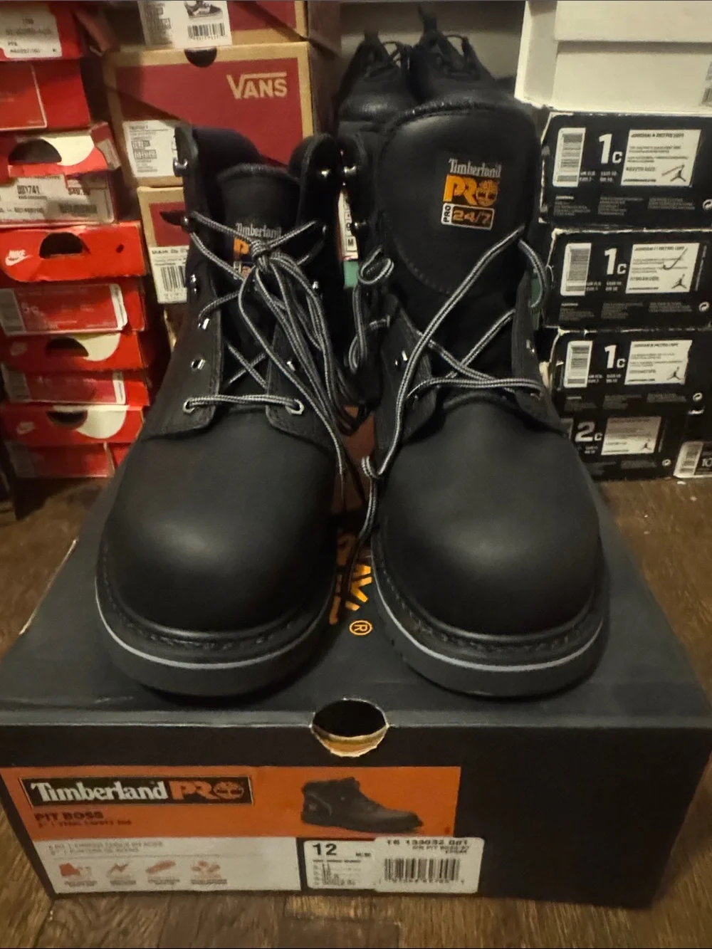 Timberland PRO Black Work Boots with Orange Logo Accent